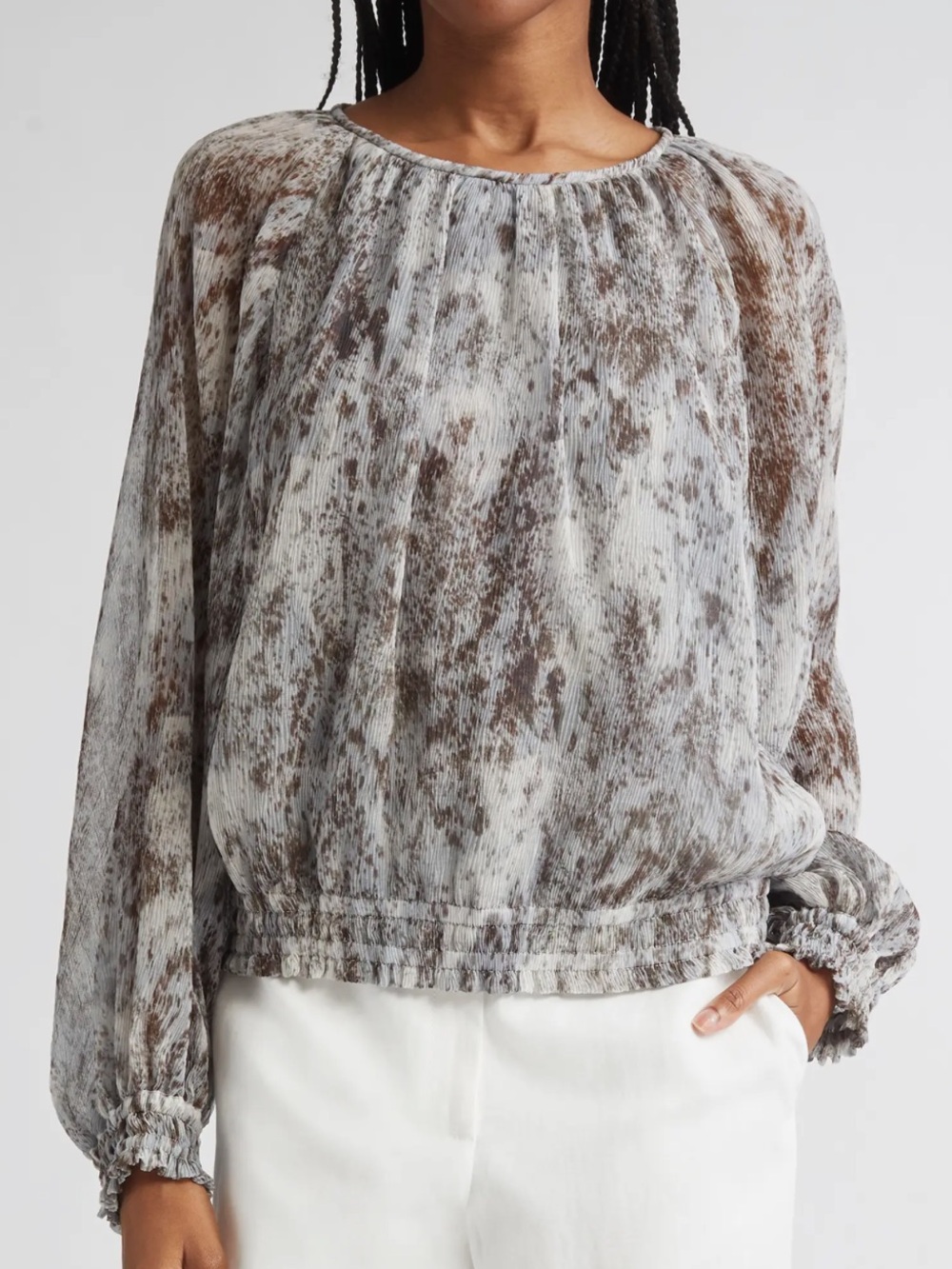 hLafayette 148 New York gathered blouse pearl multi XL